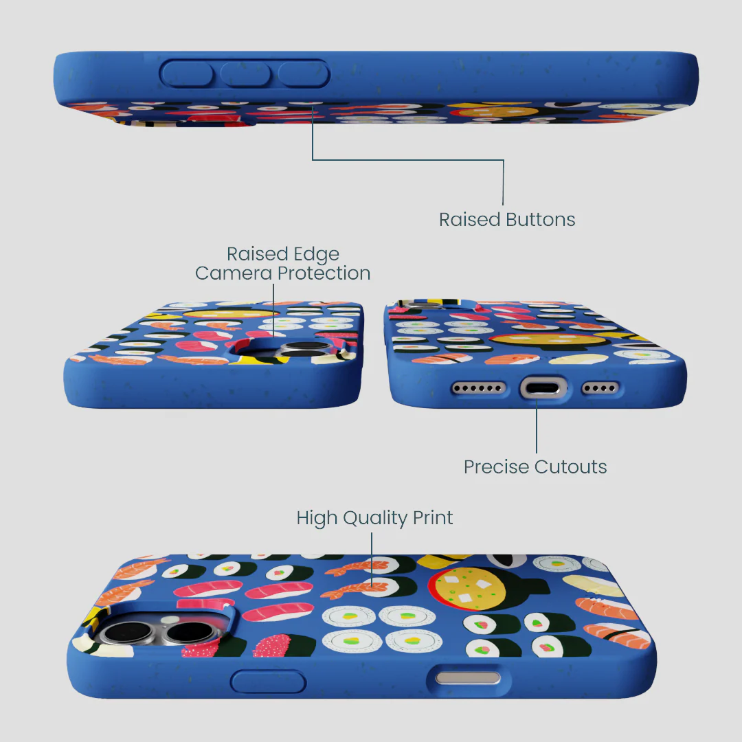 Electric Blue Sushi Night iPhone 16 Plus Case - Image 3