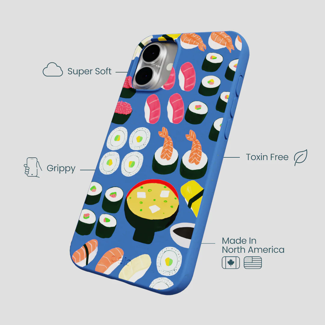 Electric Blue Sushi Night iPhone 16 Plus Case - Image 4