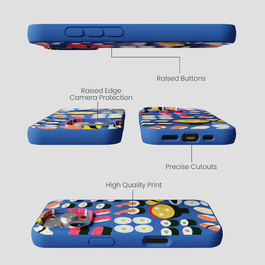 Electric Blue Sushi Night iPhone 16 Pro Case - Image 3