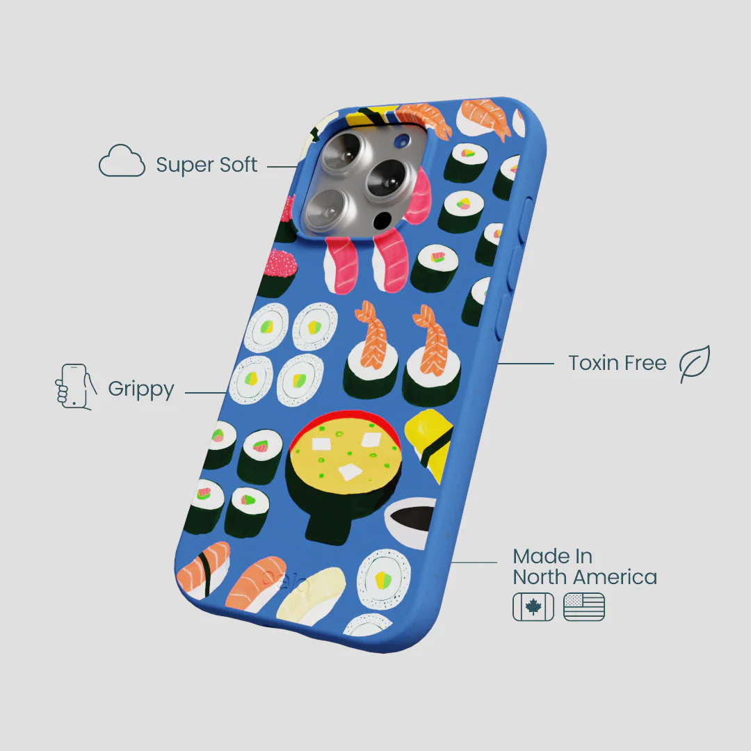 Electric Blue Sushi Night iPhone 16 Pro Case - Image 4