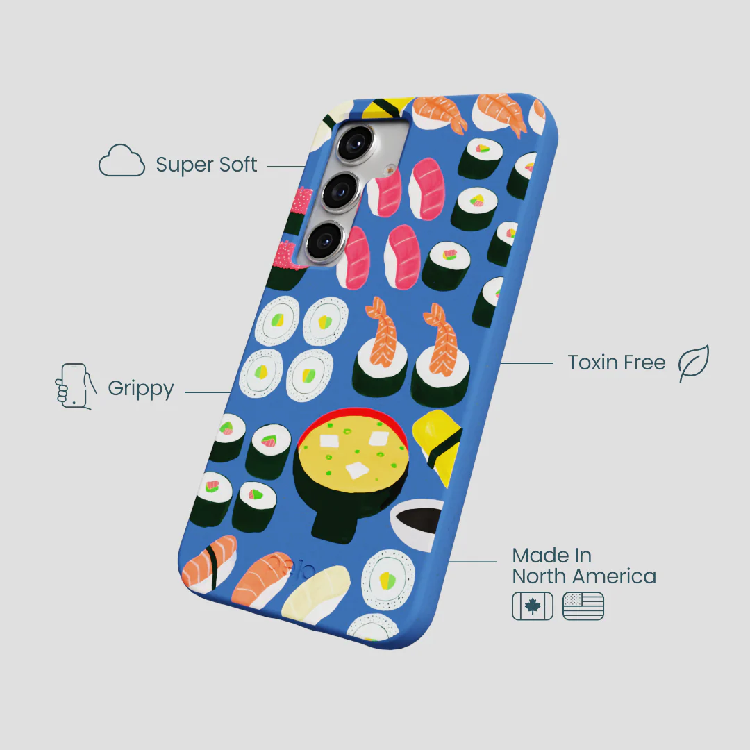 Electric Blue Sushi Night Samsung Galaxy S25 Case - Image 4