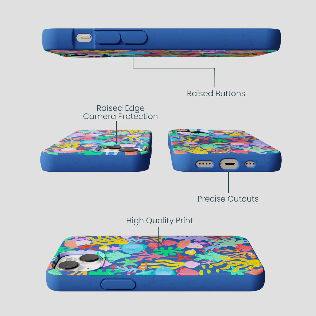 Electric Blue Underwater Blooms iPhone 13 Case - Image 3