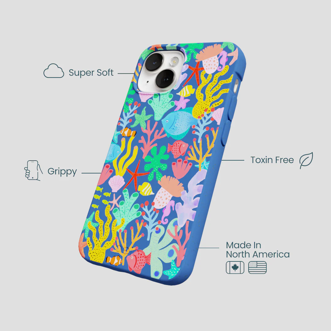 Electric Blue Underwater Blooms iPhone 13 Case - Image 4