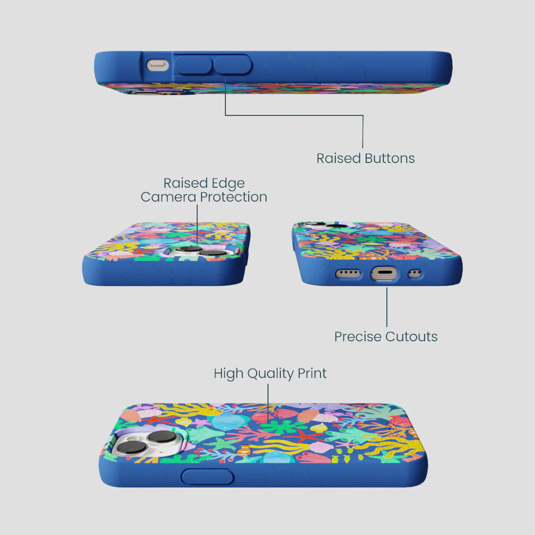 Electric Blue Underwater Blooms iPhone 13 Mini Case - Image 3