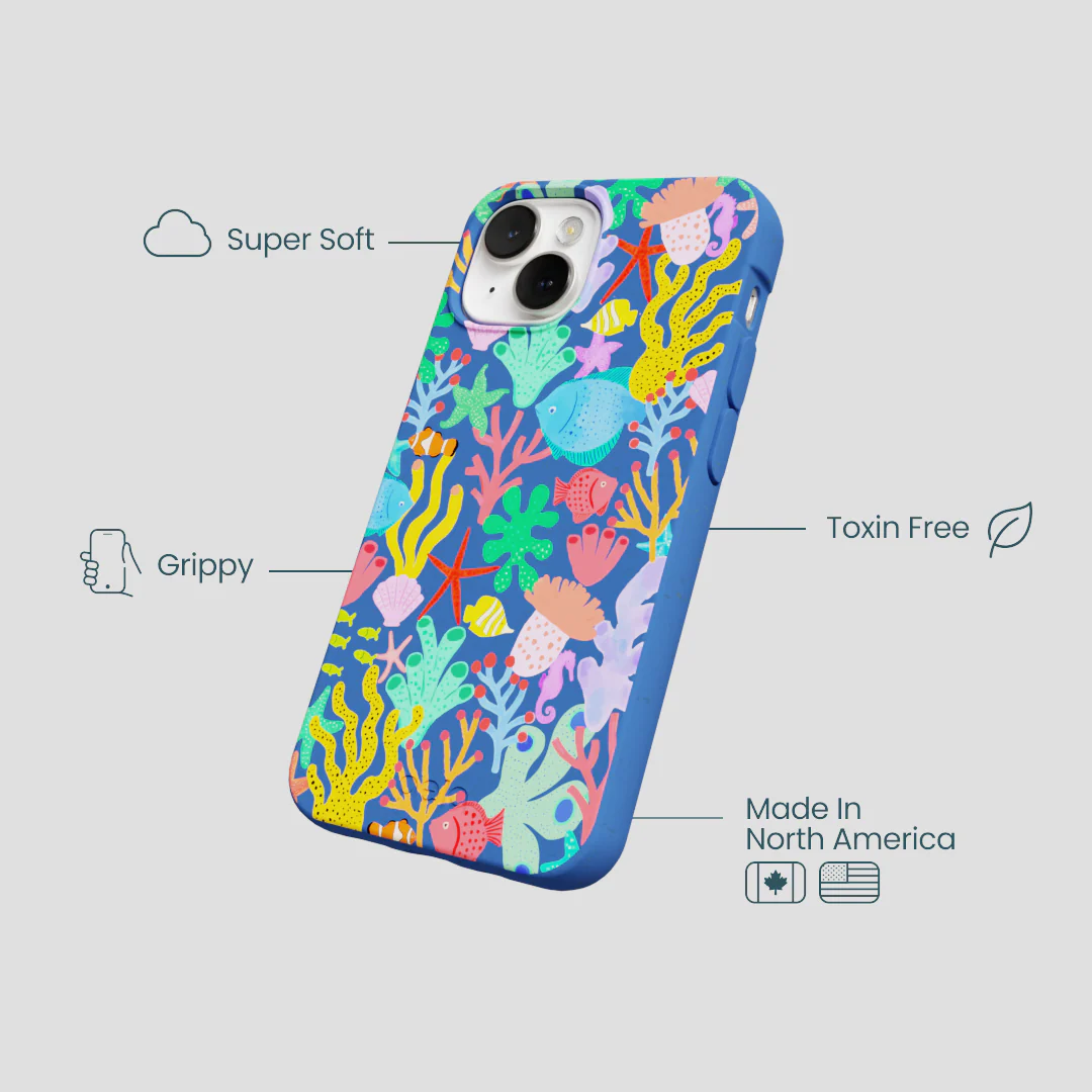 Electric Blue Underwater Blooms iPhone 13 Mini Case - Image 4
