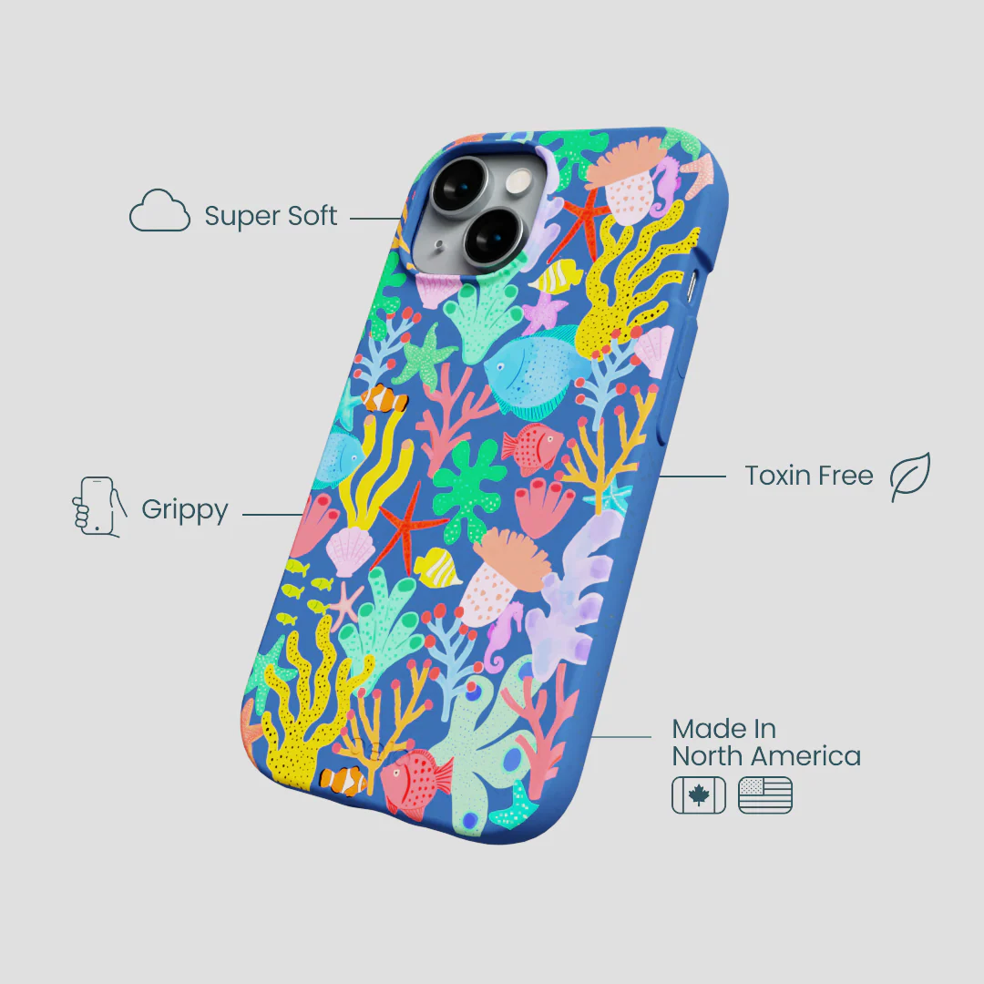 Electric Blue Underwater Blooms iPhone 14 Case - Image 4