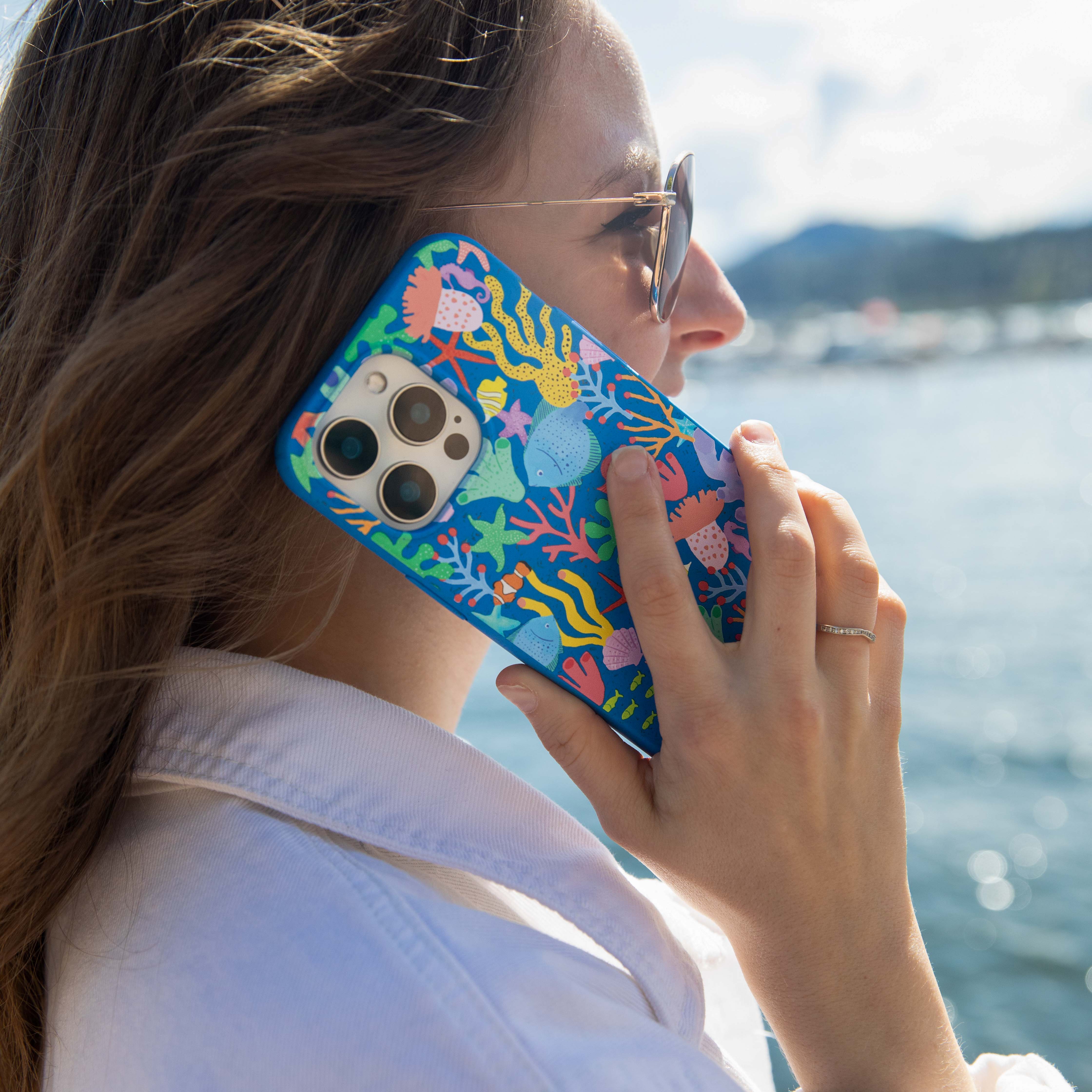 Electric Blue Underwater Blooms iPhone 14 Case - Image 9