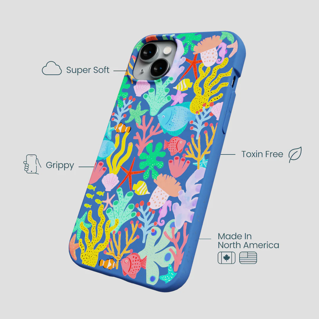 Electric Blue Underwater Blooms iPhone 15 Plus Case - Image 4