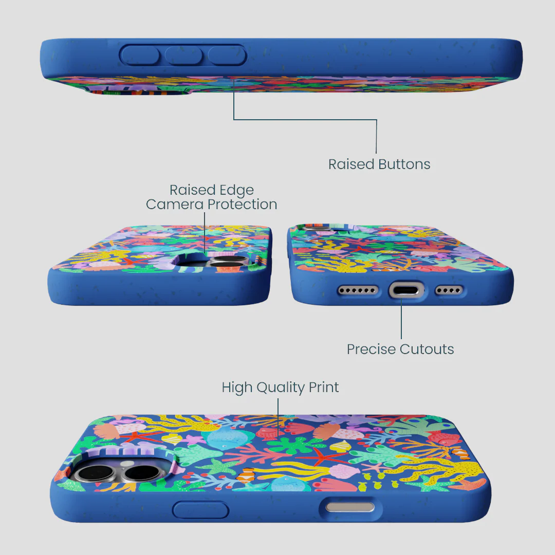 Electric Blue Underwater Blooms iPhone 16 Plus Case - Image 3