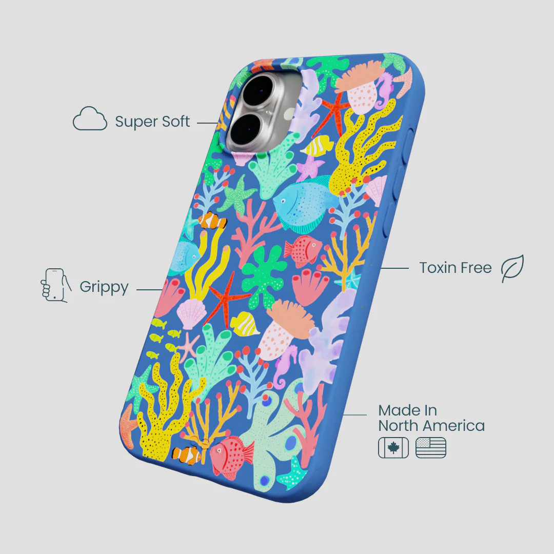 Electric Blue Underwater Blooms iPhone 16 Plus Case - Image 4