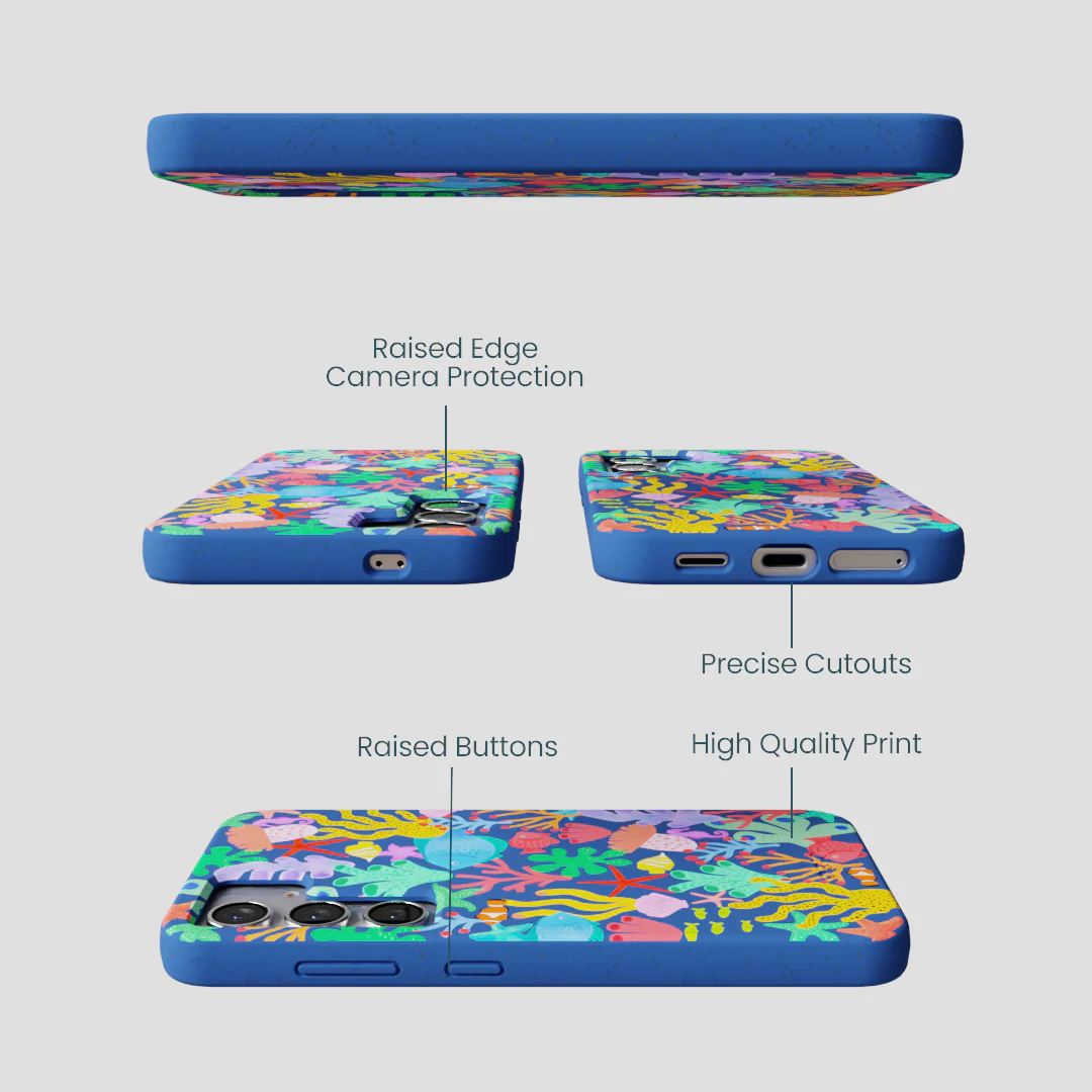 Electric Blue Underwater Blooms Samsung Galaxy S25 Case - Image 3