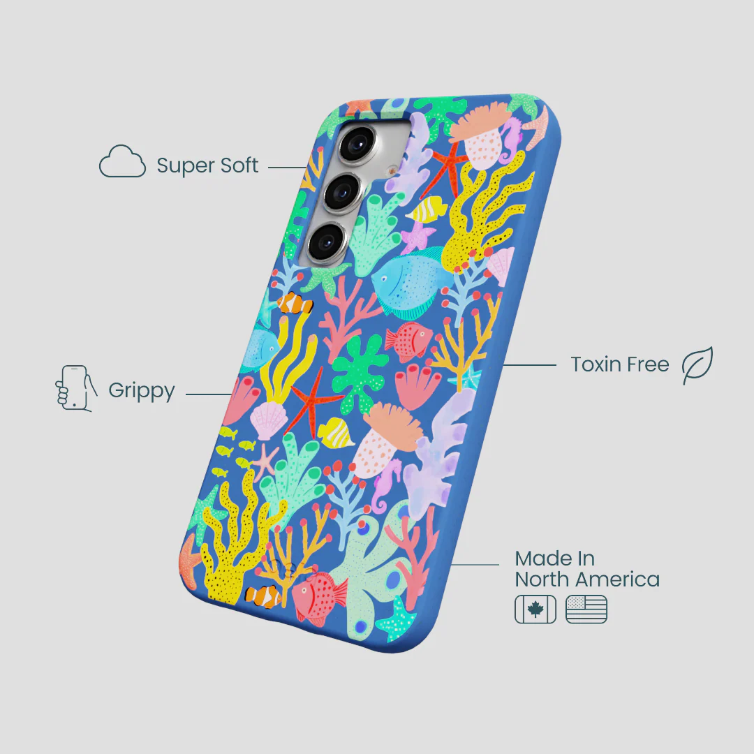 Electric Blue Underwater Blooms Samsung Galaxy S25 Case - Image 4