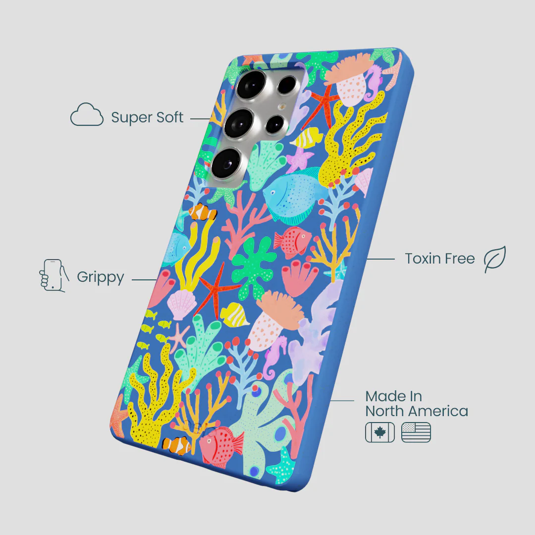 Electric Blue Underwater Blooms Samsung Galaxy S25 Ultra Case - Image 4