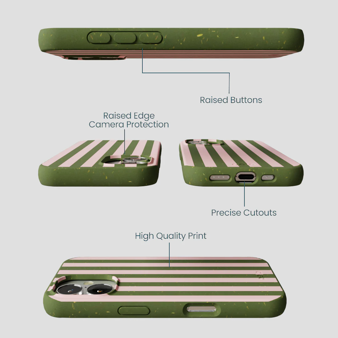 Forest Floor Strawberry Matcha Stripes iPhone 16 Case - Image 3