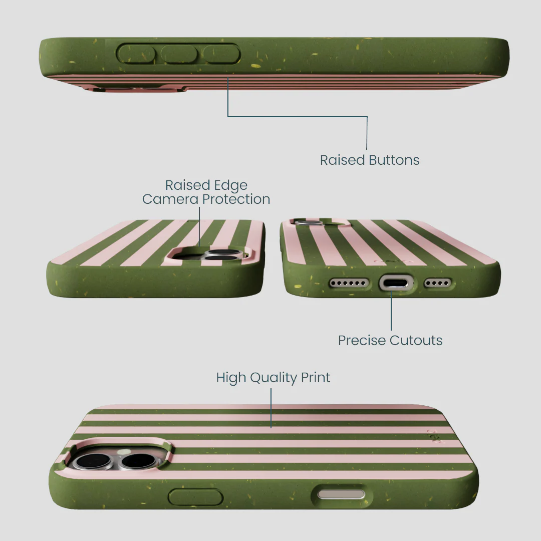 Forest Floor Strawberry Matcha Stripes iPhone 16 Plus Case - Image 3