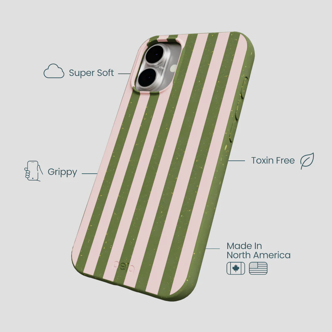 Forest Floor Strawberry Matcha Stripes iPhone 16 Plus Case - Image 4