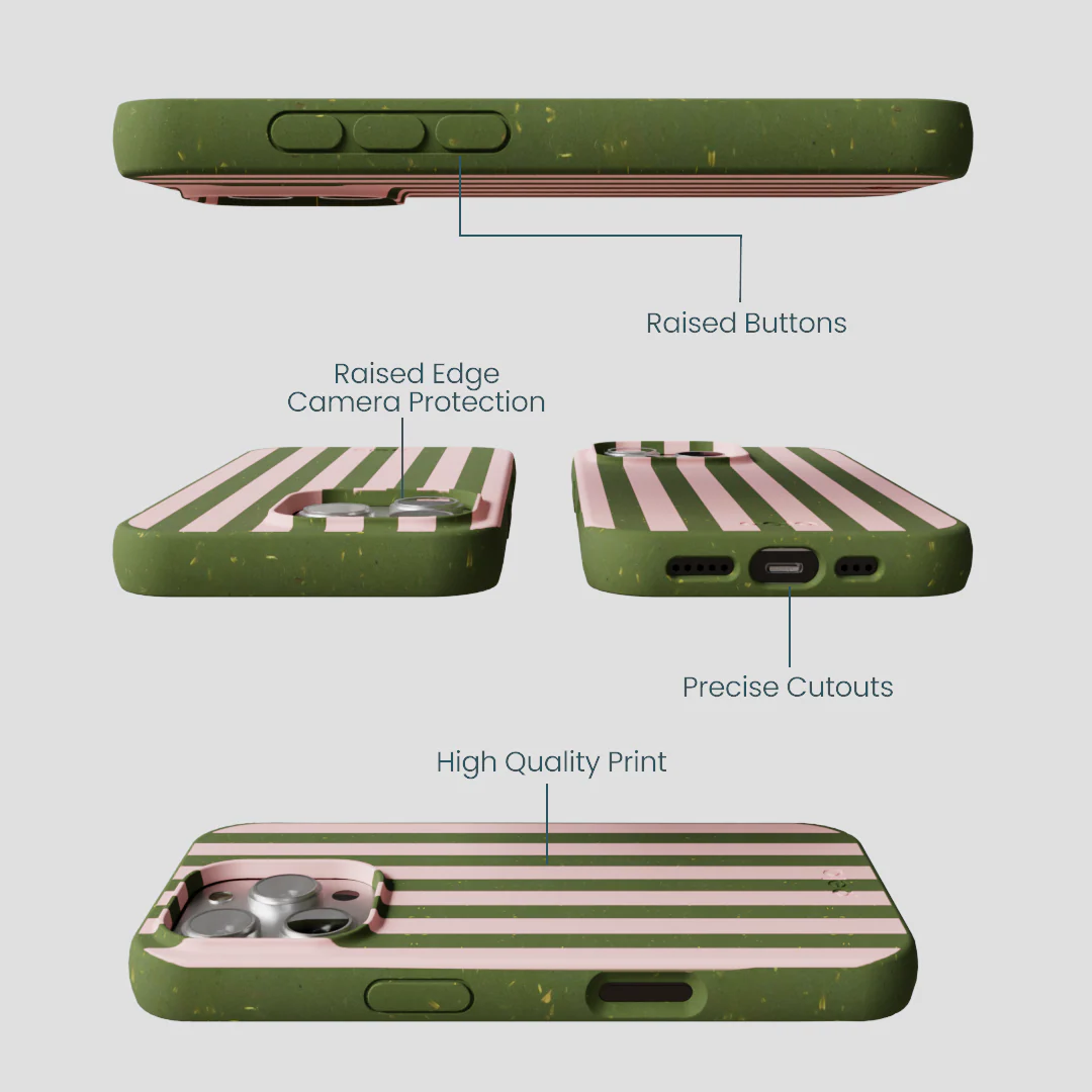 Forest Floor Strawberry Matcha Stripes iPhone 16 Pro Case - Image 3