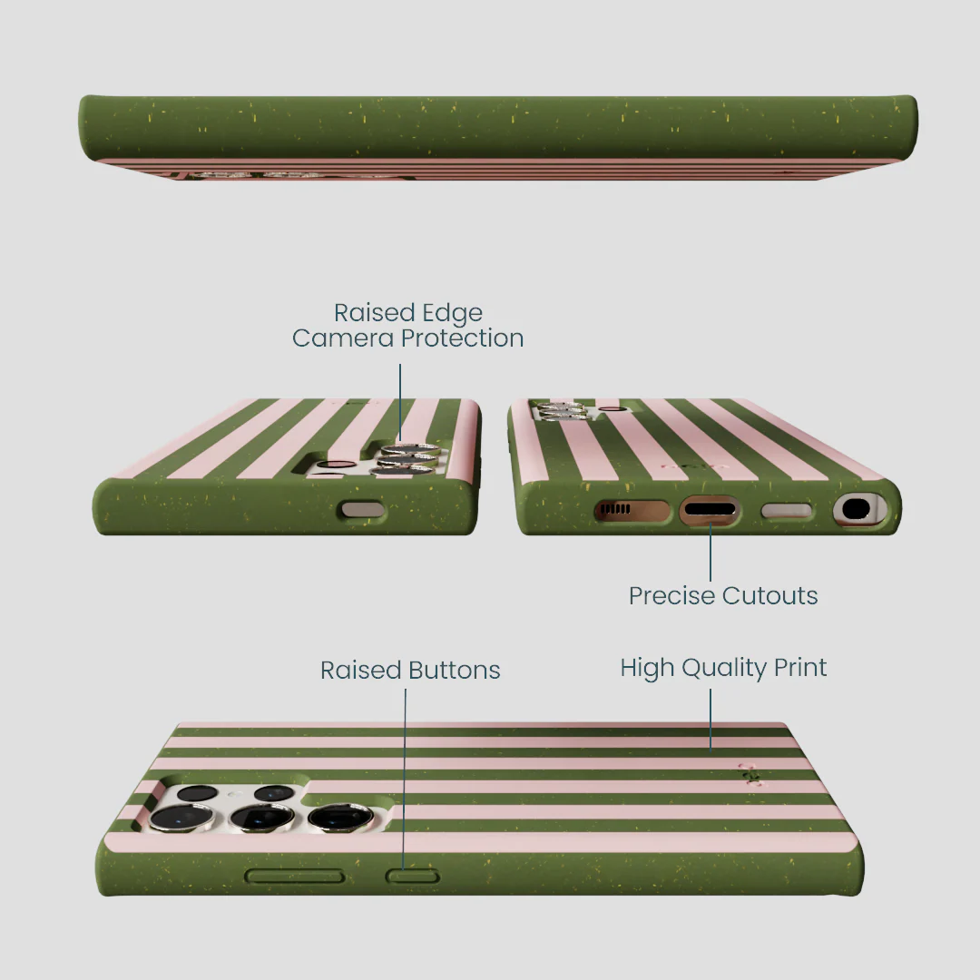 Forest Floor Strawberry Matcha Stripes Samsung Galaxy S24 Ultra Case - Image 3