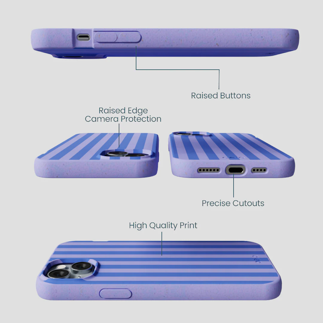 Lavender Periwinkle Stripes iPhone 14 Plus Case - Image 2