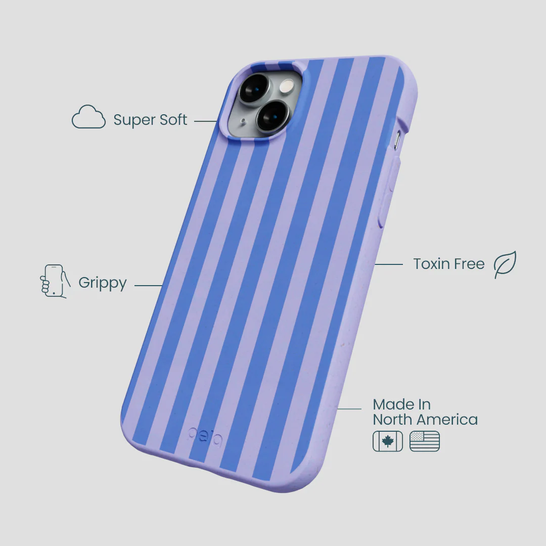 Lavender Periwinkle Stripes iPhone 14 Plus Case - Image 3