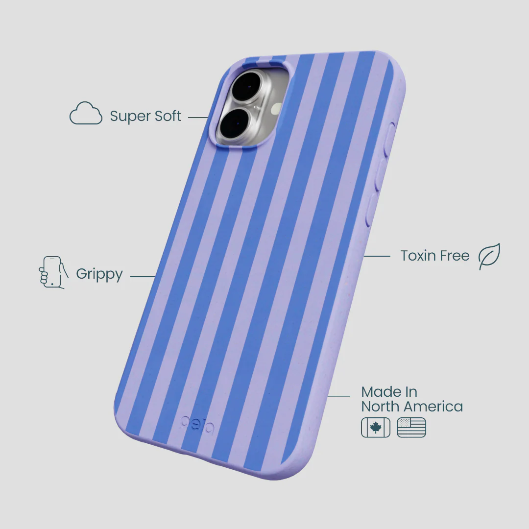 Lavender Periwinkle Stripes iPhone 16 Plus Case - Image 3
