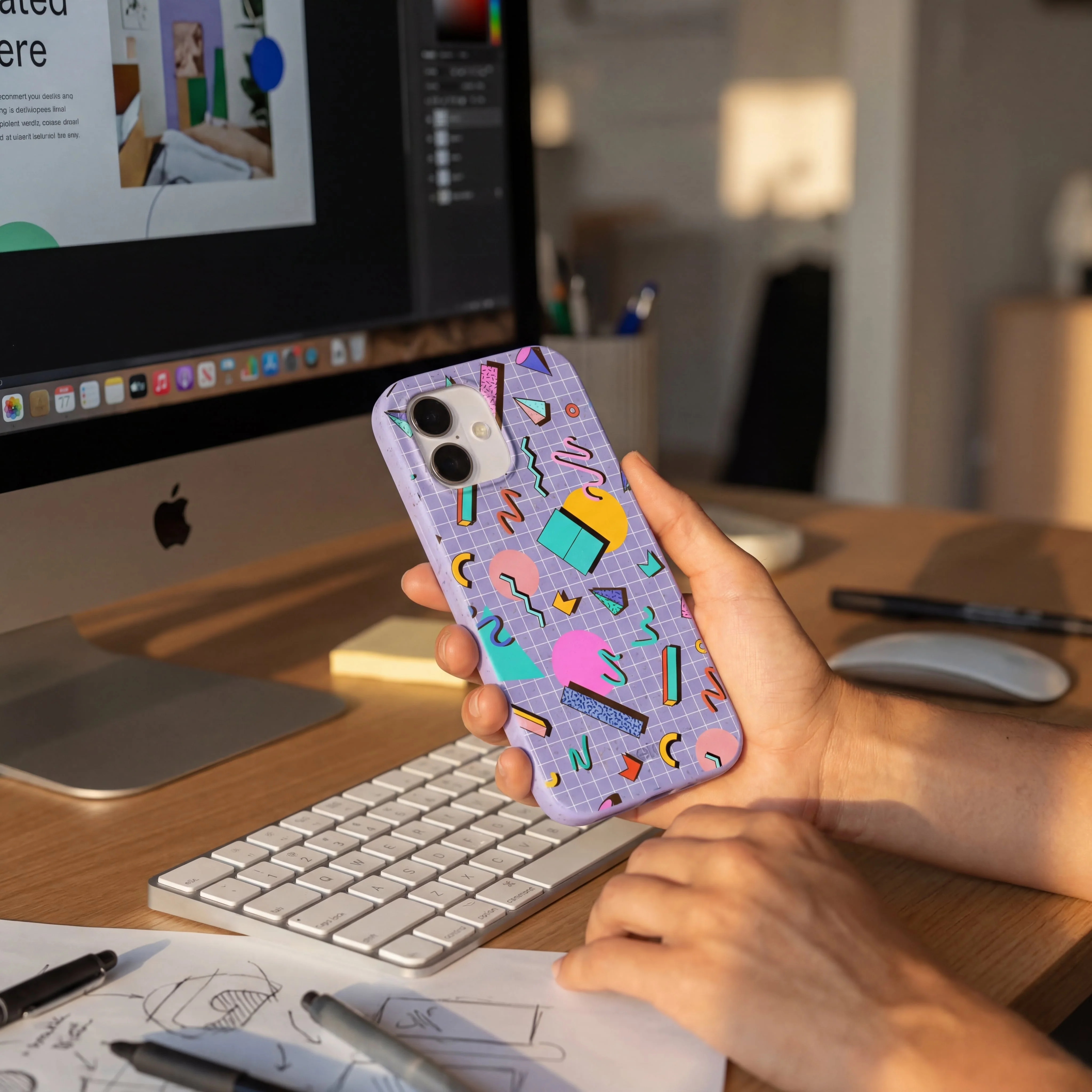 Lavender Retro Grid iPhone 16 Case - Image 2