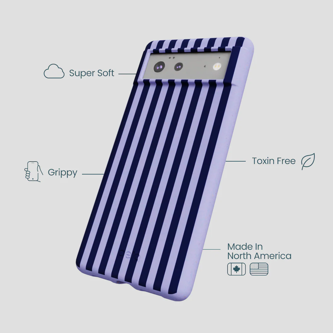 Lavender Small Navy Stripes Google Pixel 6 Case - Image 3