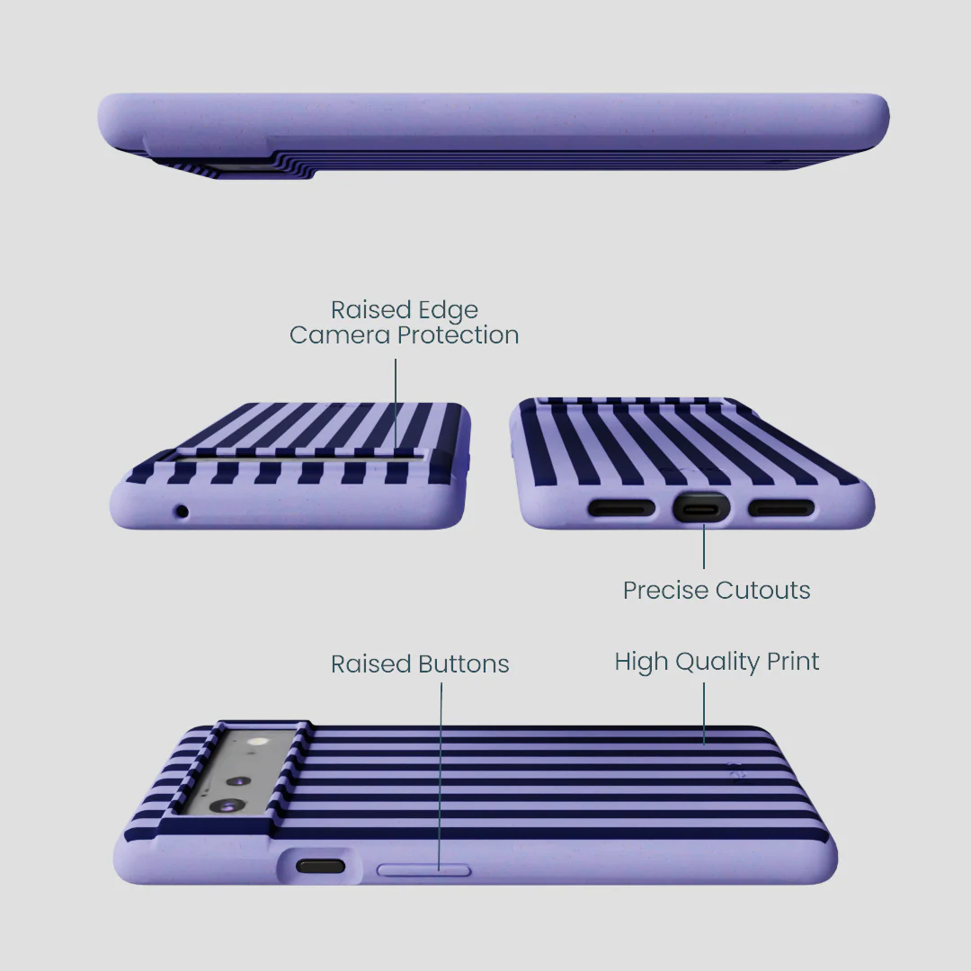 Lavender Small Navy Stripes Google Pixel 6a Case - Image 2