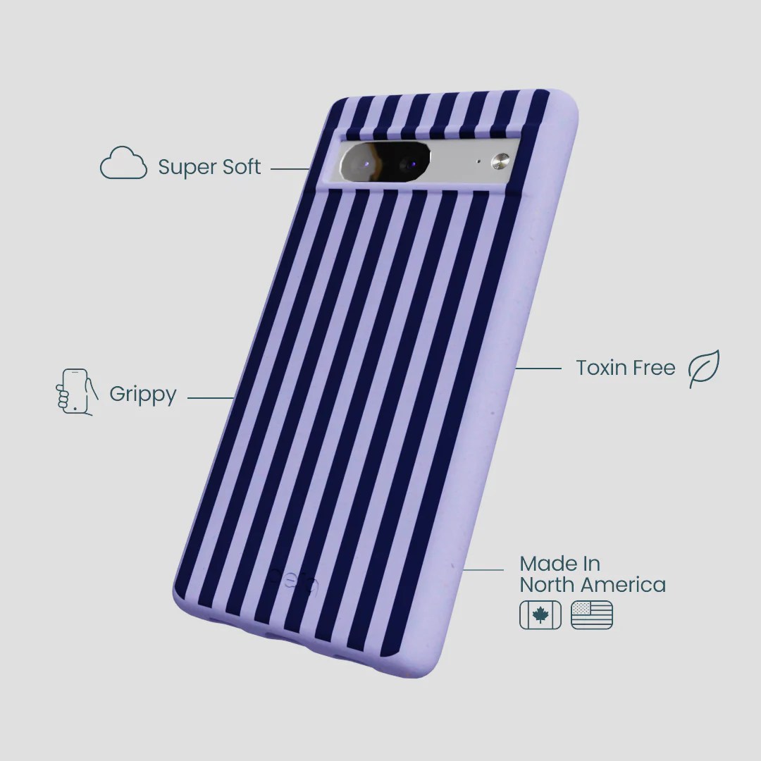 Lavender Small Navy Stripes Google Pixel 7 Case - Image 3