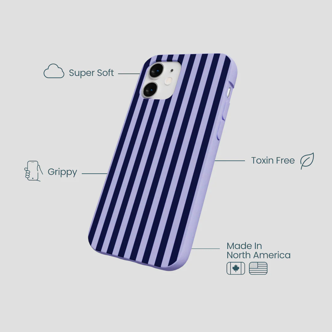 Lavender Small Navy Stripes iPhone 12 Mini Case - Image 4