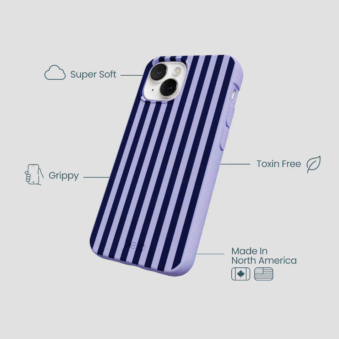 Lavender Small Navy Stripes iPhone 13 Mini Case - Image 4