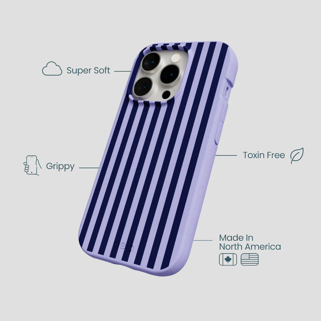Lavender Small Navy Stripes iPhone 14 Pro Case - Image 4