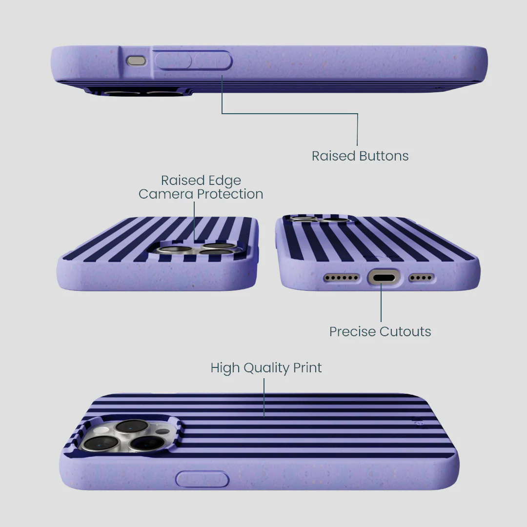 Lavender Small Navy Stripes iPhone 14 Pro Max Case - Image 3