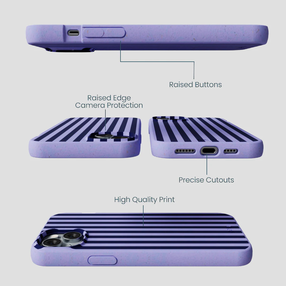 Lavender Small Navy Stripes iPhone 15 Plus Case - Image 3