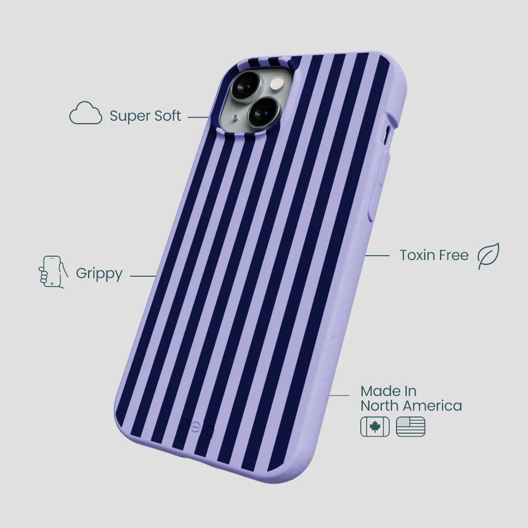 Lavender Small Navy Stripes iPhone 15 Plus Case - Image 4
