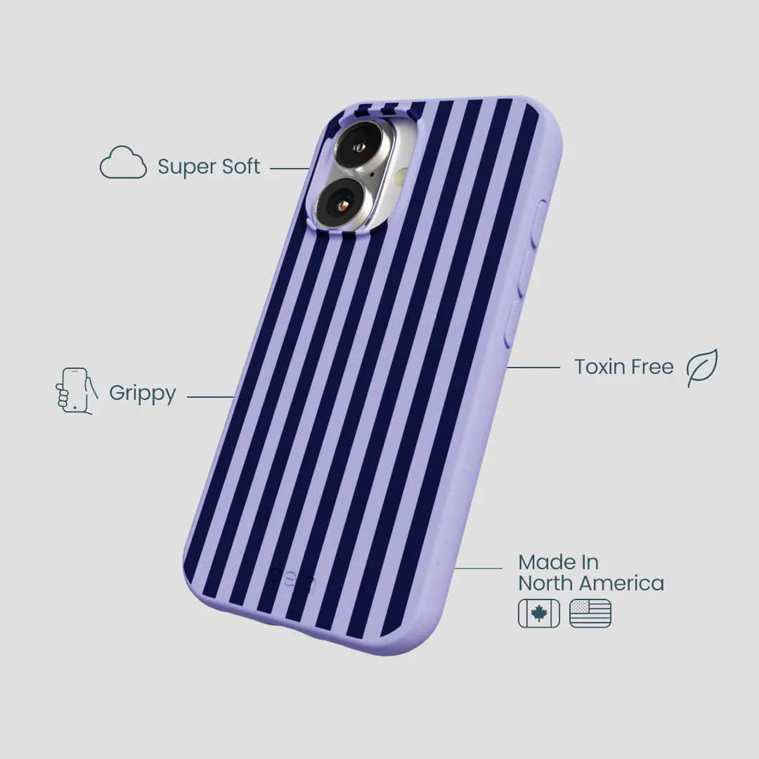 Lavender Small Navy Stripes iPhone 16 Case - Image 4