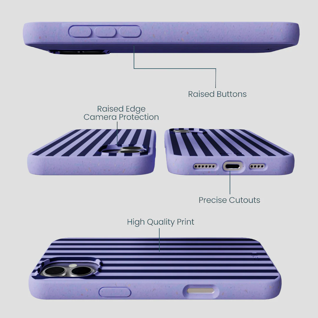 Lavender Small Navy Stripes iPhone 16 Plus Case - Image 3