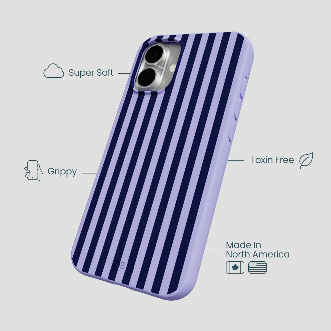 Lavender Small Navy Stripes iPhone 16 Plus Case - Image 4