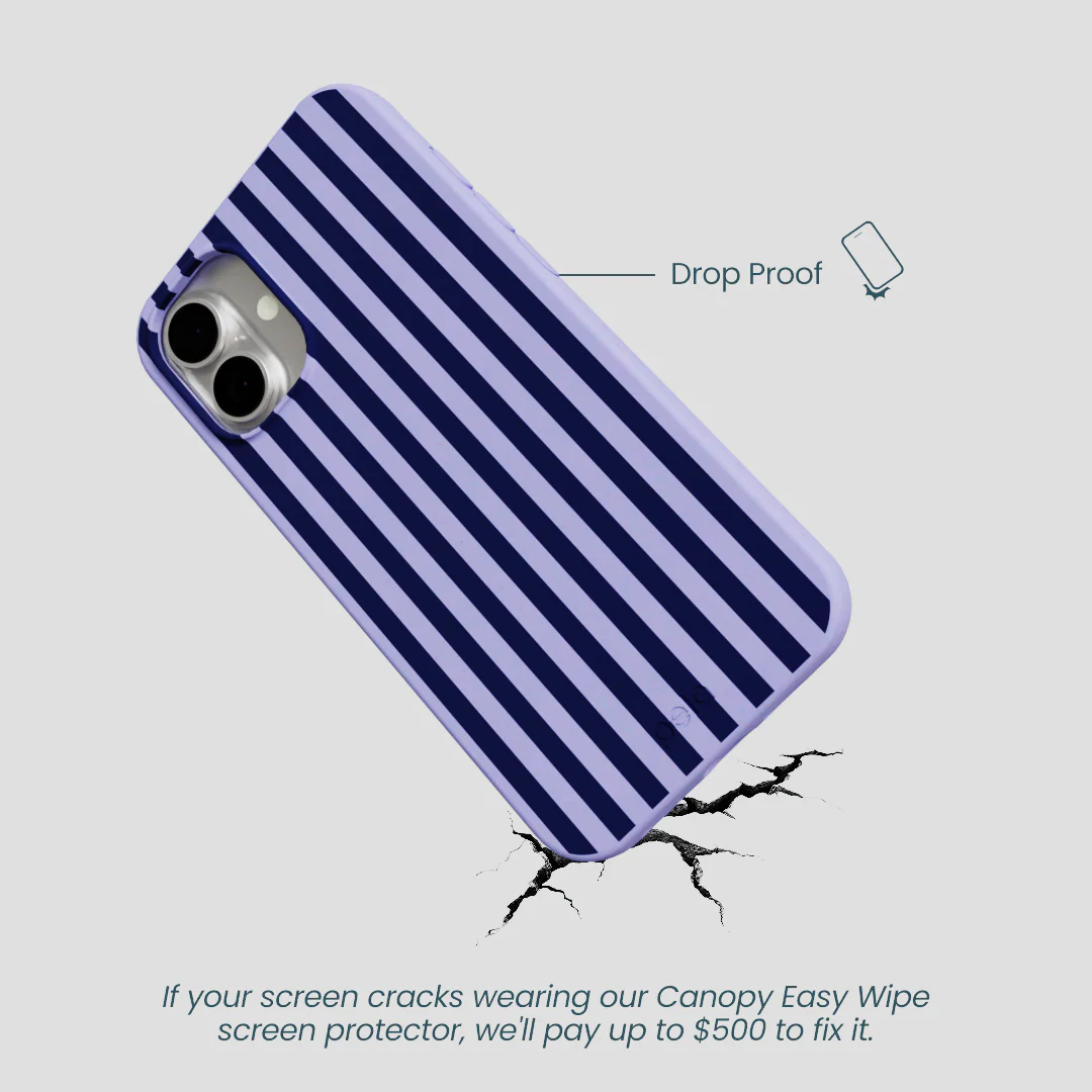 Lavender Small Navy Stripes iPhone 16 Plus Case - Image 5