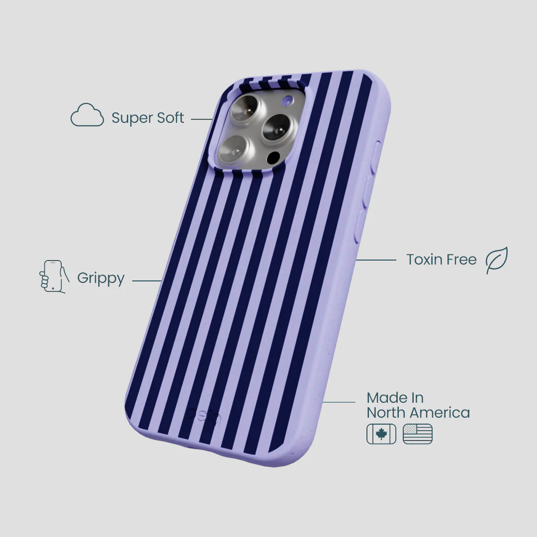 Lavender Small Navy Stripes iPhone 16 Pro Case - Image 4