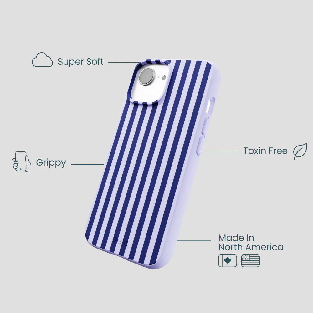 Lavender Small Navy Stripes iPhone 16e/17e Case - Image 4