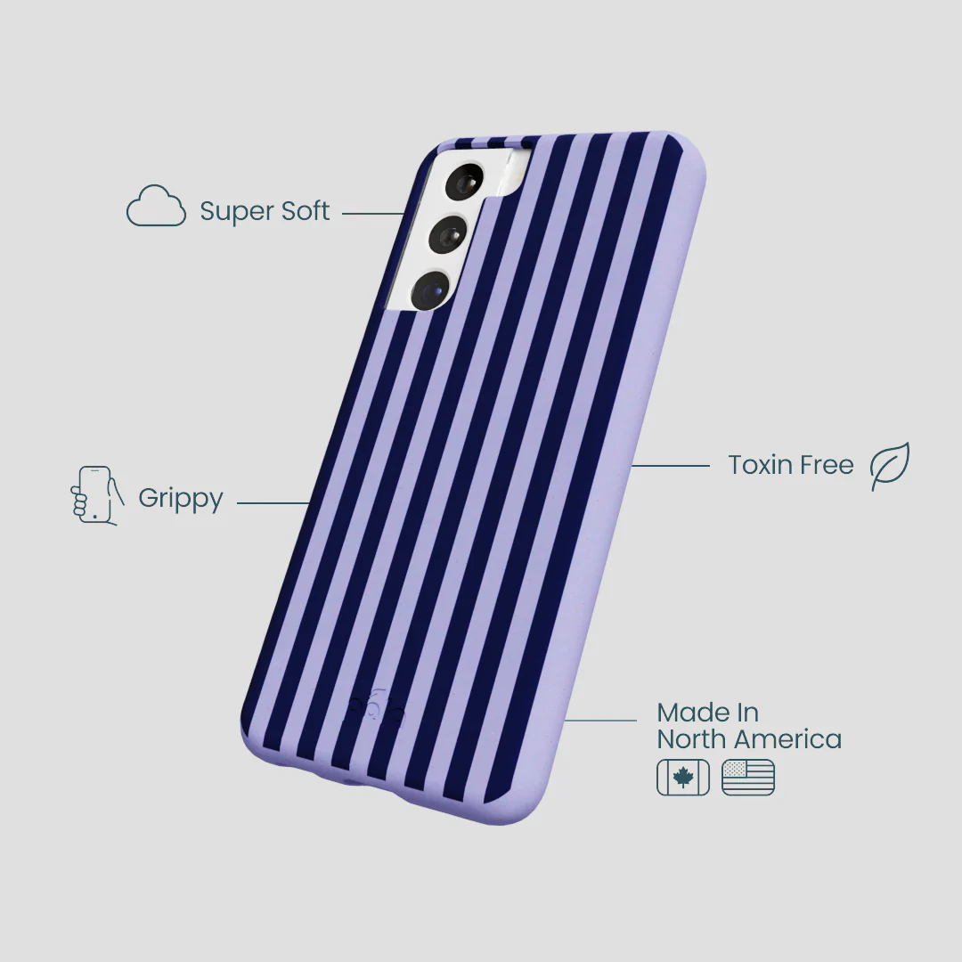 Lavender Small Navy Stripes Samsung Galaxy S21 Case - Image 3