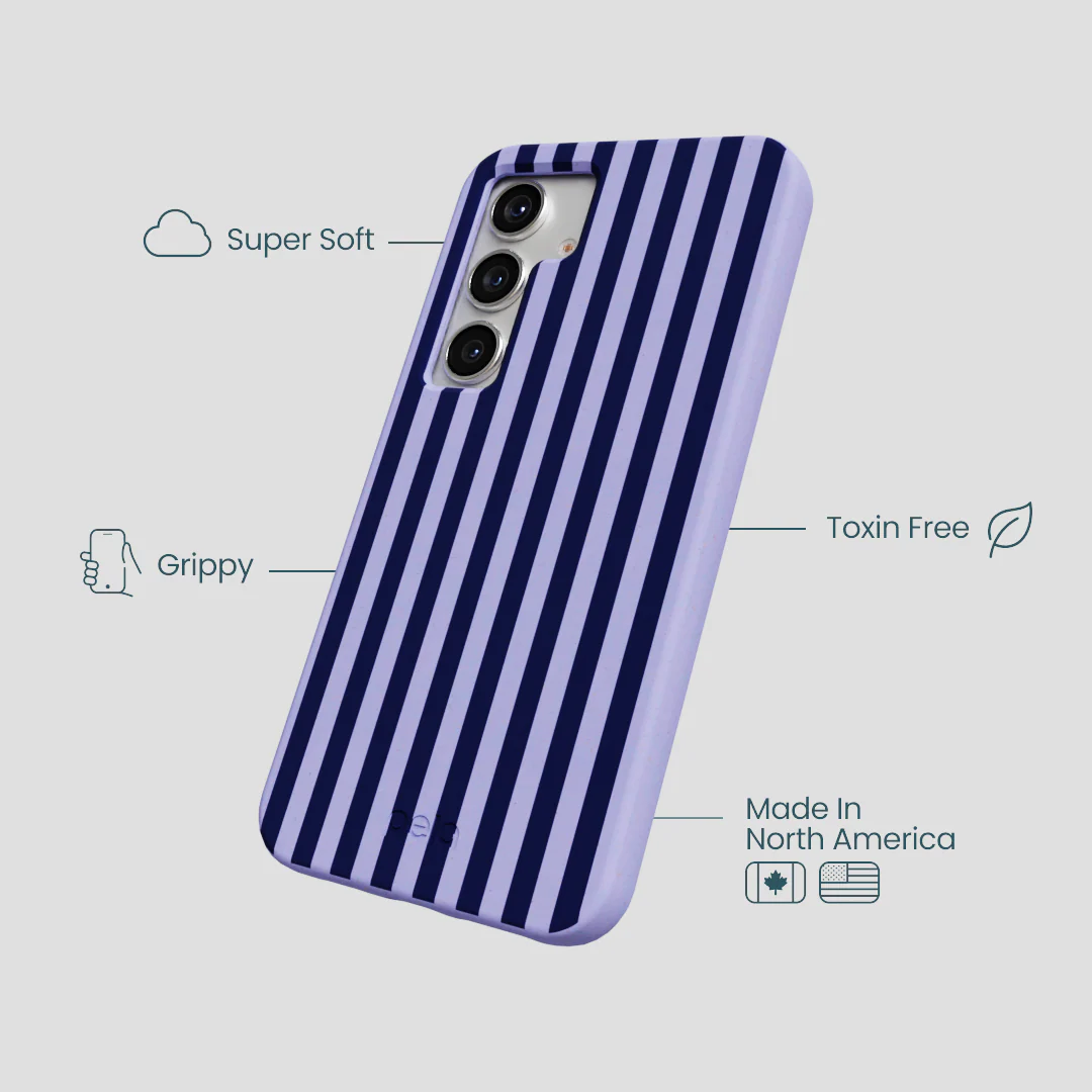 Lavender Small Navy Stripes Samsung Galaxy S25 Case - Image 3