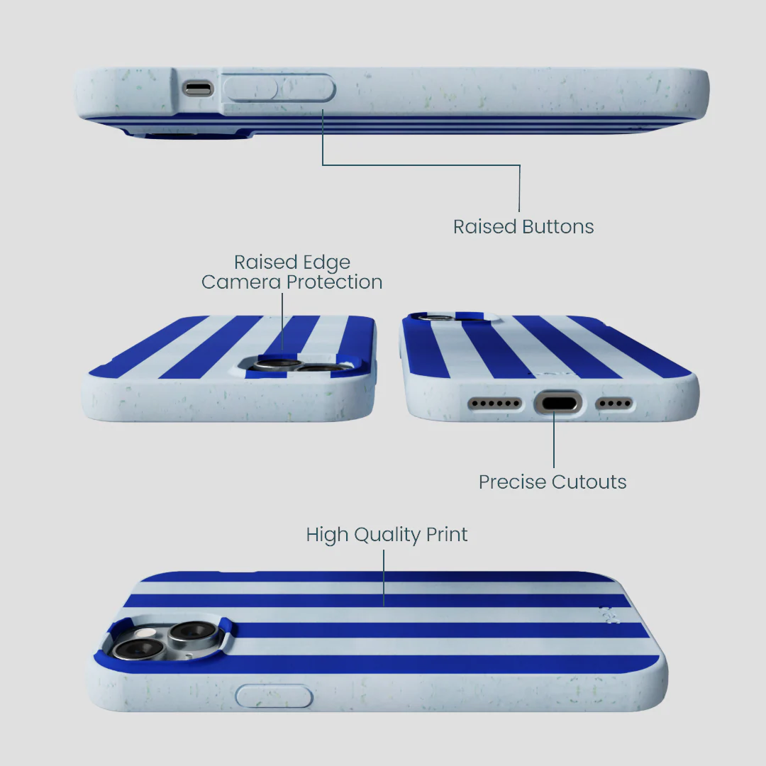 Powder Blue Big Cobalt Stripes iPhone 14 Plus Case - Image 3