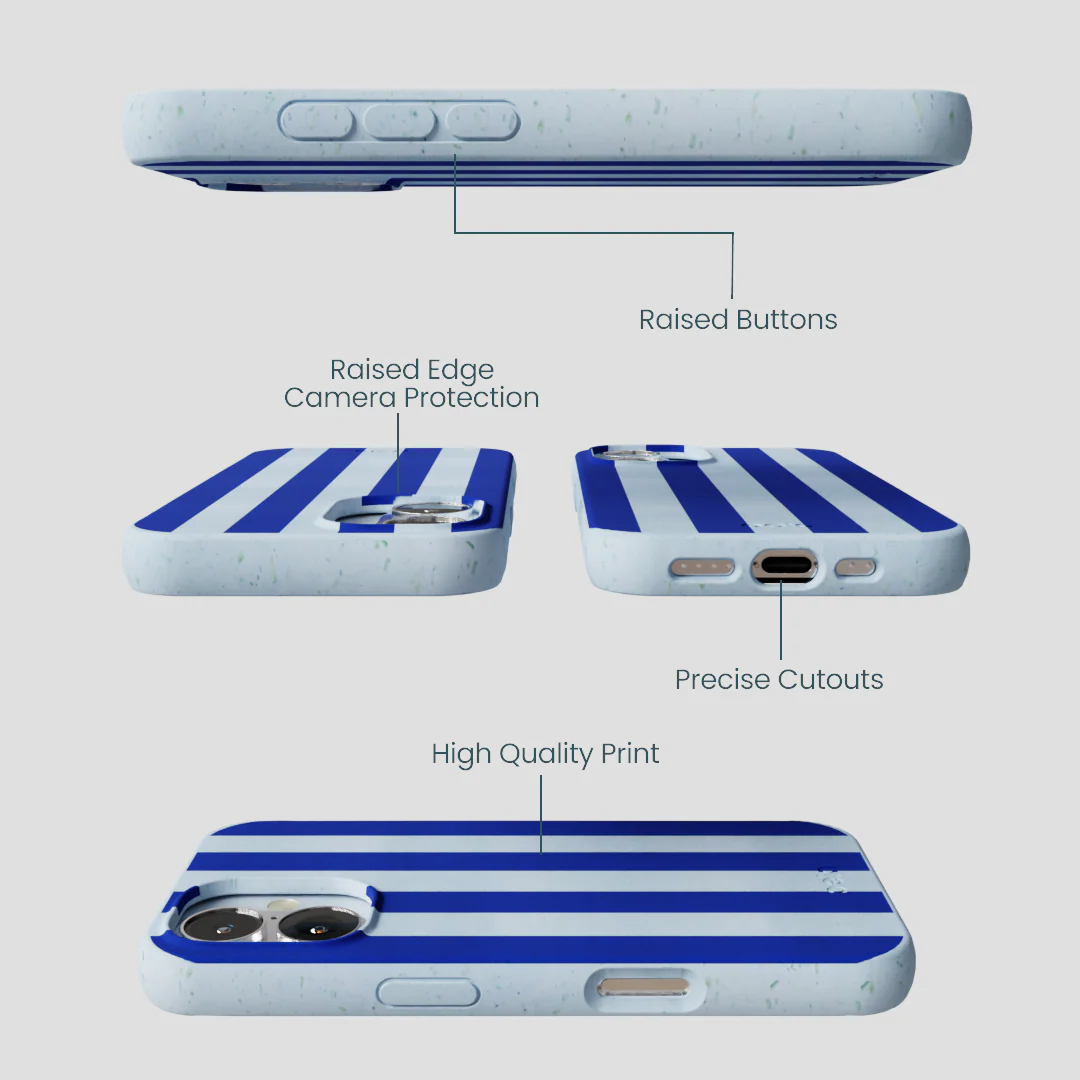 Powder Blue Big Cobalt Stripes iPhone 16 Case - Image 3