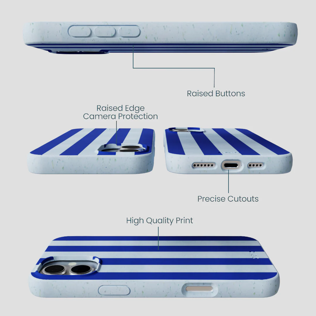 Powder Blue Big Cobalt Stripes iPhone 16 Plus Case - Image 3
