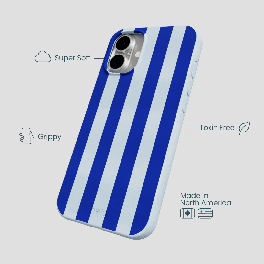 Powder Blue Big Cobalt Stripes iPhone 16 Plus Case - Image 4