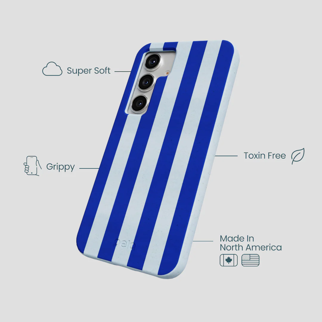 Powder Blue Big Cobalt Stripes Samsung Galaxy S25 Case - Image 4