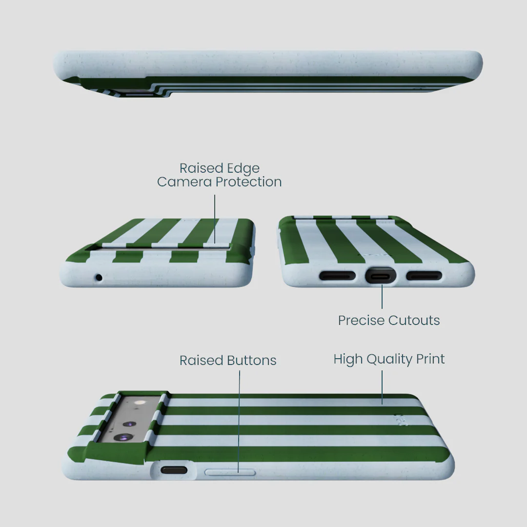 Powder Blue Big Evergreen Stripes Google Pixel 6a Case - Image 3
