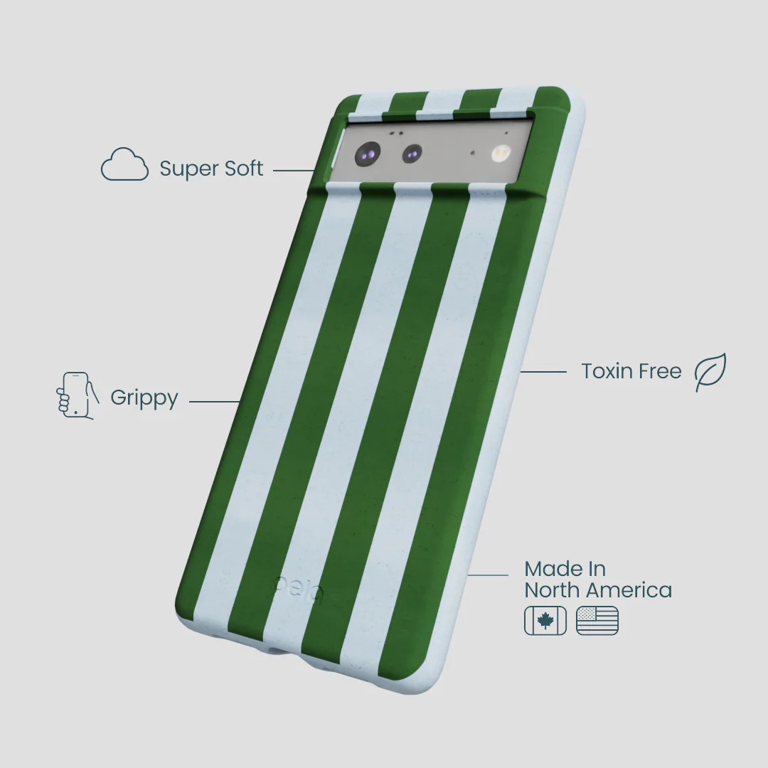 Powder Blue Big Evergreen Stripes Google Pixel 6a Case - Image 4